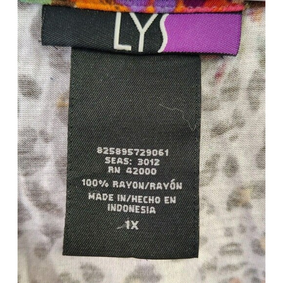 LYS Blouse Size 1X Floral Tie Rayon Short Sleeve V Neck - Picture 2 of 7